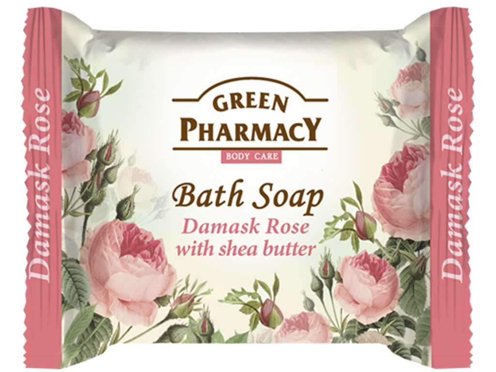 МИЛО ТВЕРДЕ ТУАЛЕТНЕ ЗЕЛЕНА АПТЕКА "ДАМАСЬКА ТРОЯНДА З МАСЛОМ ШИ" 100Г